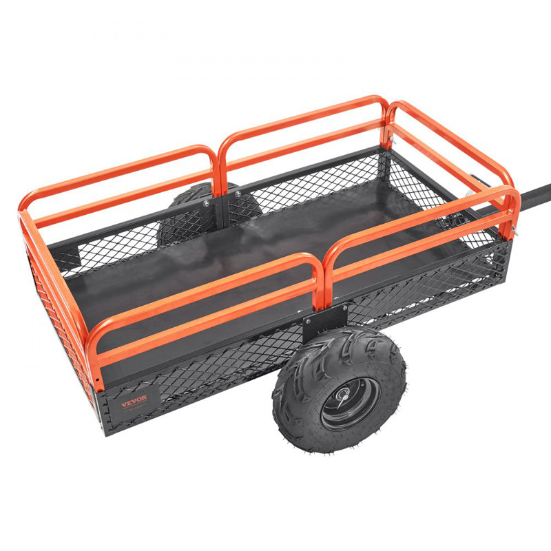Heavy Duty ATV Trailer Dump Cart - 1500 Lb Capacity, 15 Cubic Feet, Steel Construction With Hand/Foot Dump & 17" Pneumatic Tires